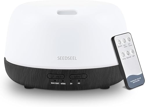 Difusor de aceite esencial de 10.1 fl oz con control remoto, difusor de aromaterapia con luz LED que cambia de 7 colores para habitaciones pequeñas,