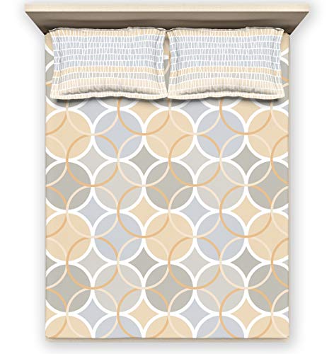 Image of DDECOR - Sphere 100% Cotton Fitted Bedsheet with 2 Pillow Covers, King Size, Orange