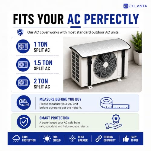 Image of AC Covers for Split 1.5 Ton | AC Outdoor Unit Protector | AC Cover 1.5Ton | Fits 1, 1.5 & 2 Ton Split AC | Waterproof Heat Insulated UV Resistant AC Outdoor Unit Cover | 3 Layer Protection