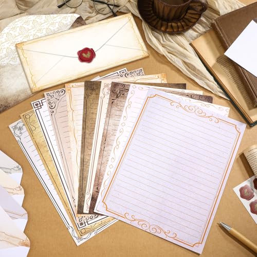 Image of TaoBary 160 Pcs Stationery Paper Set 50 Double Sided Stationery Papers with 50 Matching Envelopes and 60 Round Dot Sticker, 10 Design(Retro,8.5 x 11 Inch)