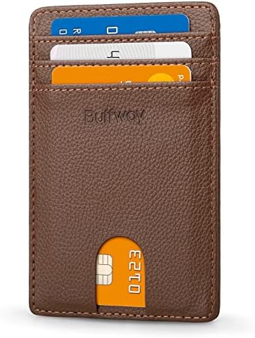 Buffway Mens Slim Wallet, Minimalist Thin Front Pocket Leather Credit Card Holder with RFID Blocking for Work Travel