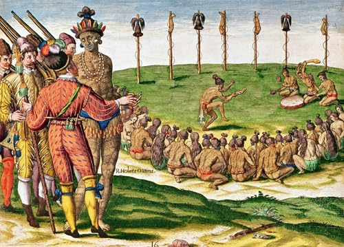 Affiche toile Cérémonie Indienne de Jacques Le Moyne en 60x90cm