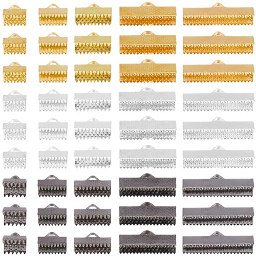 SOFPLATE 1 Box 150Pcs Gold Ribbon End Clamps Bracelet Metal Crimp Ends Iron Pinch Colorful Leather Bookmark Fastener Clasp Cords Findings for Jewelry Making Choker Bracelets Anklets Supplies DIY Craft