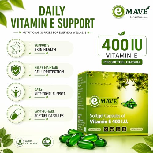 Image of Vitamin E 400 IU Softgel Capsules for Face & Hair, 100 Capsules | Vitamin E 400 IU Softgel Capsules, Natural Vitamin E Capsules, Vitamin E Capsule for Face, Suitable for Men & Women
