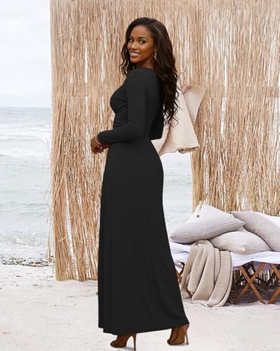 Image of Womens Backless Dress Sexy Halter Deep V Neck Maxi Dresses Sleeveless Long Cocktail Dress with Slit