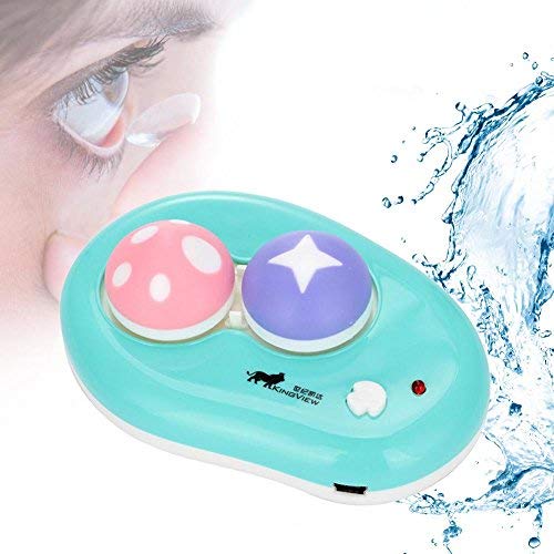 Ultraschall Linsen Reiniger, Automatische Kontaktlinse Washer Cleaner Fall Kontaktlinsenbehälter Nette Mashroom, USB Charge(Blau)