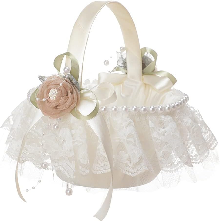 JSEIAJB Handheld Flower Basket Flower Girl Basket Silk Roses Silk Flower Basket Wedding Scattering Flower Basket