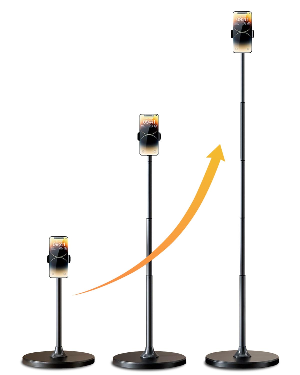 Support Téléphone de Sol 180 cm Réglable en Hauteur, Porte Téléphone pour Filmer & Live-Stream, Compatible iPhone 17 16 15 14 13 12 Pro Max XR XS, Galaxy, Xiaomi, Smartphones