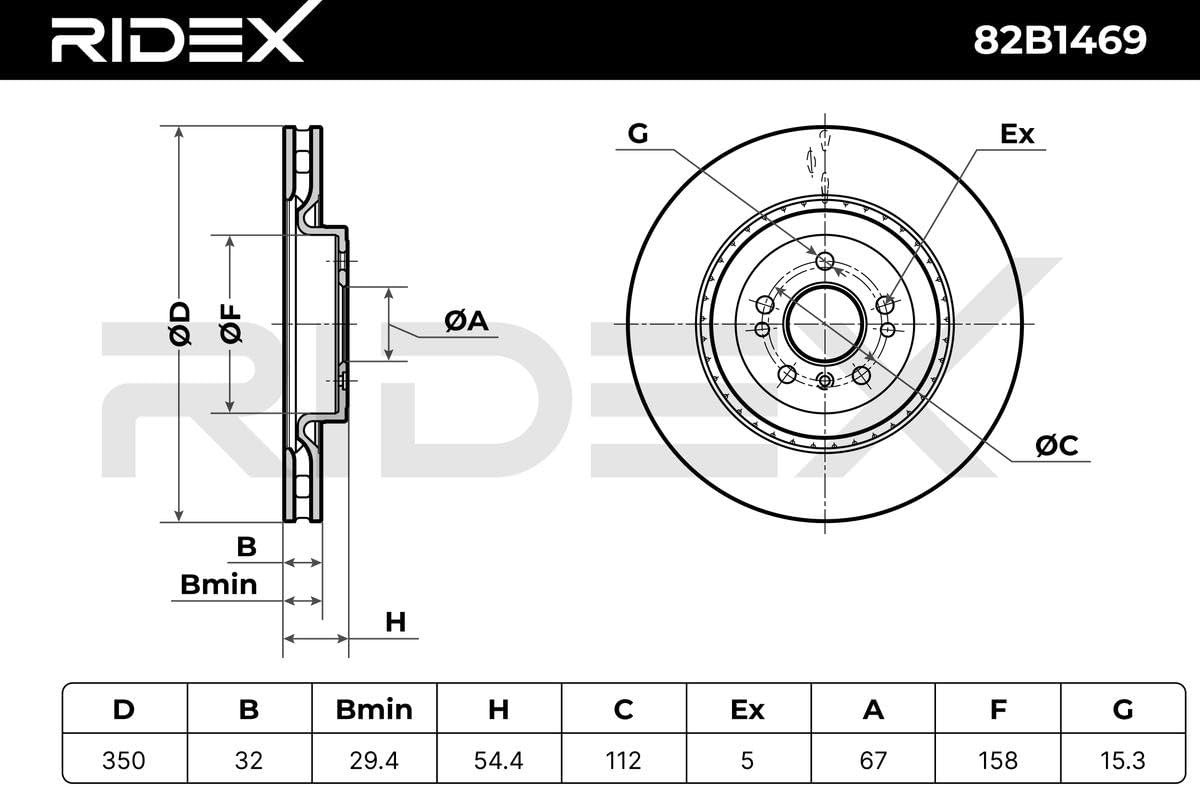 RIDEX 82B1469 2x Disco freno Anteriore senza viti/bulloni Compatibilità con MERCEDES-BENZ Classe M W166