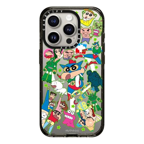 CASETiFY �C���p�N�g iPhone 15 Pro �P�[�X [MagSafe�Ή�/���^ �y��/�ϏՌ�/Crayon Shin-chan Co-lab] - �N���A �u���b�N - Crayon Shinchan Sticker Case - Actio