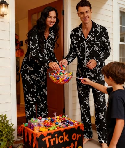 Image of RAISEVERN Couple Christmas Matching Pajamas Long Sleeve Pjs Set Sleepwear