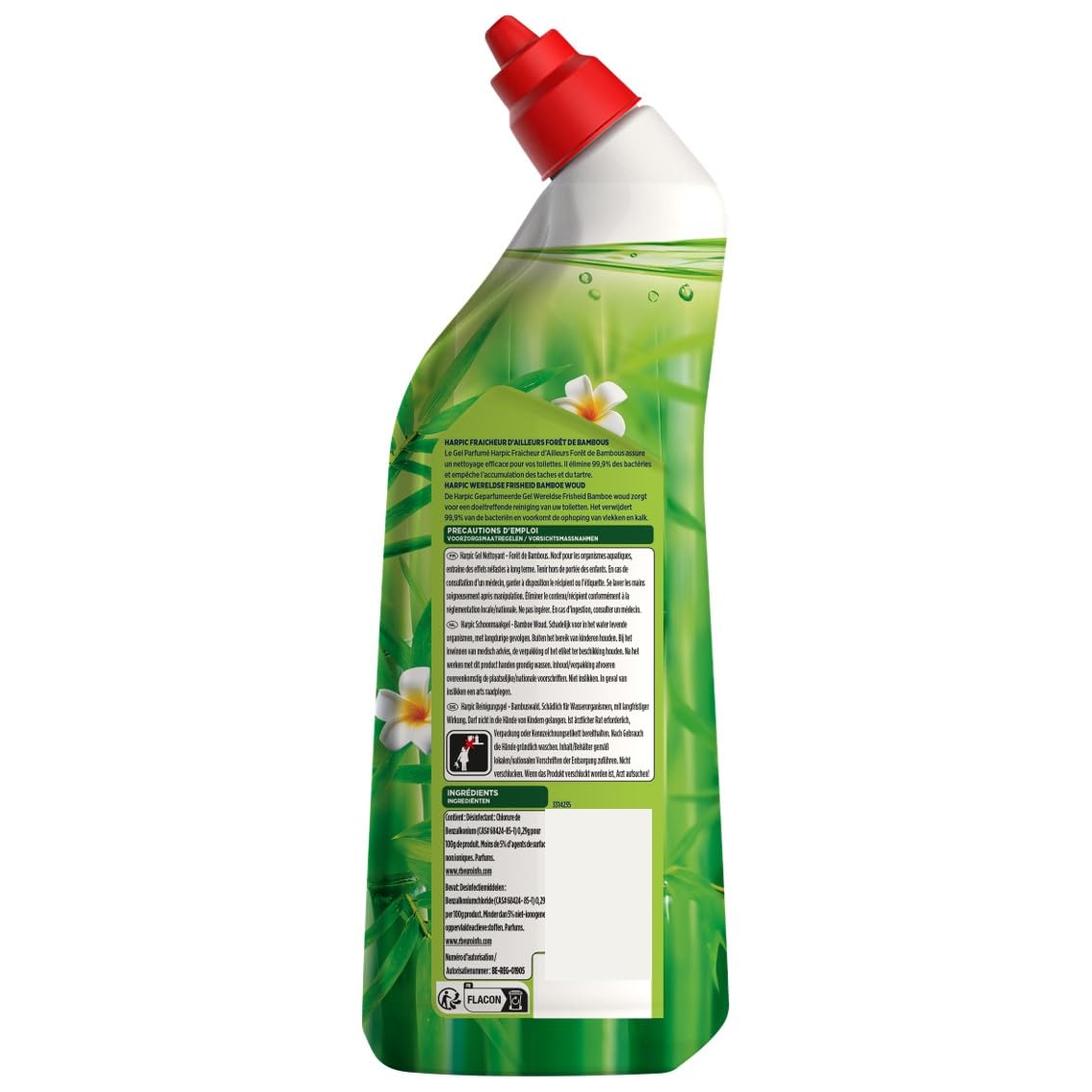 Harpic - Lot de 12 Gels WC - Nettoyant Fraicheur d'Ailleurs Parfum Foret de Bambous avec technologie anti-odeurs - 750 ml