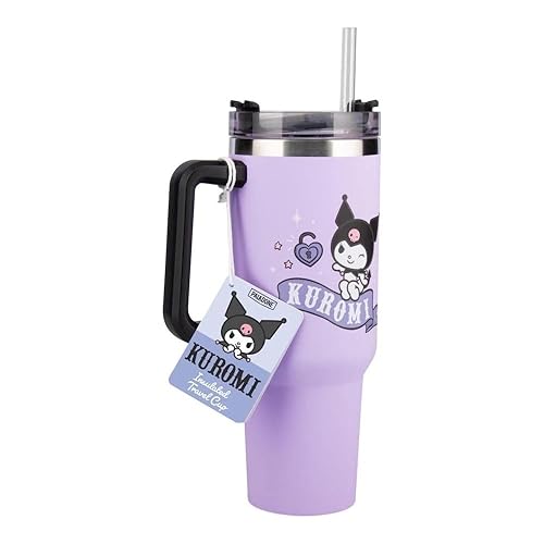 Paladone Kuromi 900ml Purple Insulated Cup and Straw, Officially Licensed Sanrio Hello Kitty & Friends Tumbler Bottle with Handle for Water, Iced Tea, Coffee, Cute Pop Culture Collectible for Fans