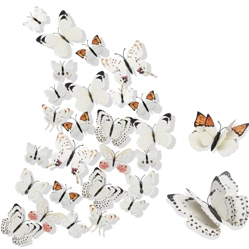 3D Papillon Stickers Muraux pour décoration 24PCS de Maison Autocollants Muraux de Papillons 3D Sticker Mural bricolage papillon amovible Réutilisable Pour chambre...