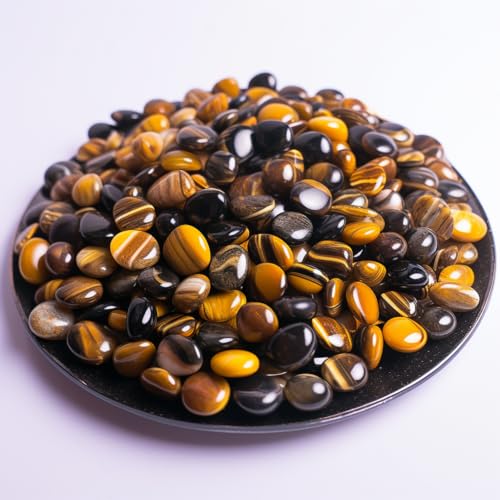 Image of Polished Tigers Eye Round Crystal Chips Bulk 200 Pcs - 0.3 inch Small Colorful Tumbled Stone Chips Rocks, 10 oz Crushed Sea Glass Vase Filler Stones for Healing, Reiki, Crafting, Home Decor