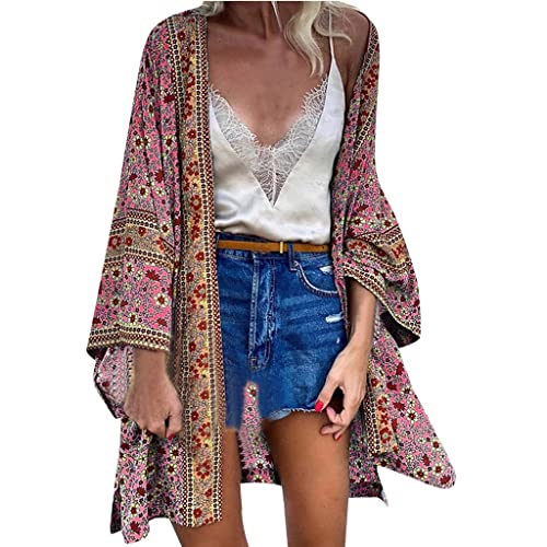 Kimono bohemio floral mujer cárdigan de gasa fino chaqueta ligera de playa ropa de verano XL