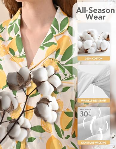 Image of NAP BOUND 100% Cotton Pajamas for Women Sets 2 Pieces Pjs Button short sleeves with Pockets Soft Sleepwear Loungewear XS-XXL