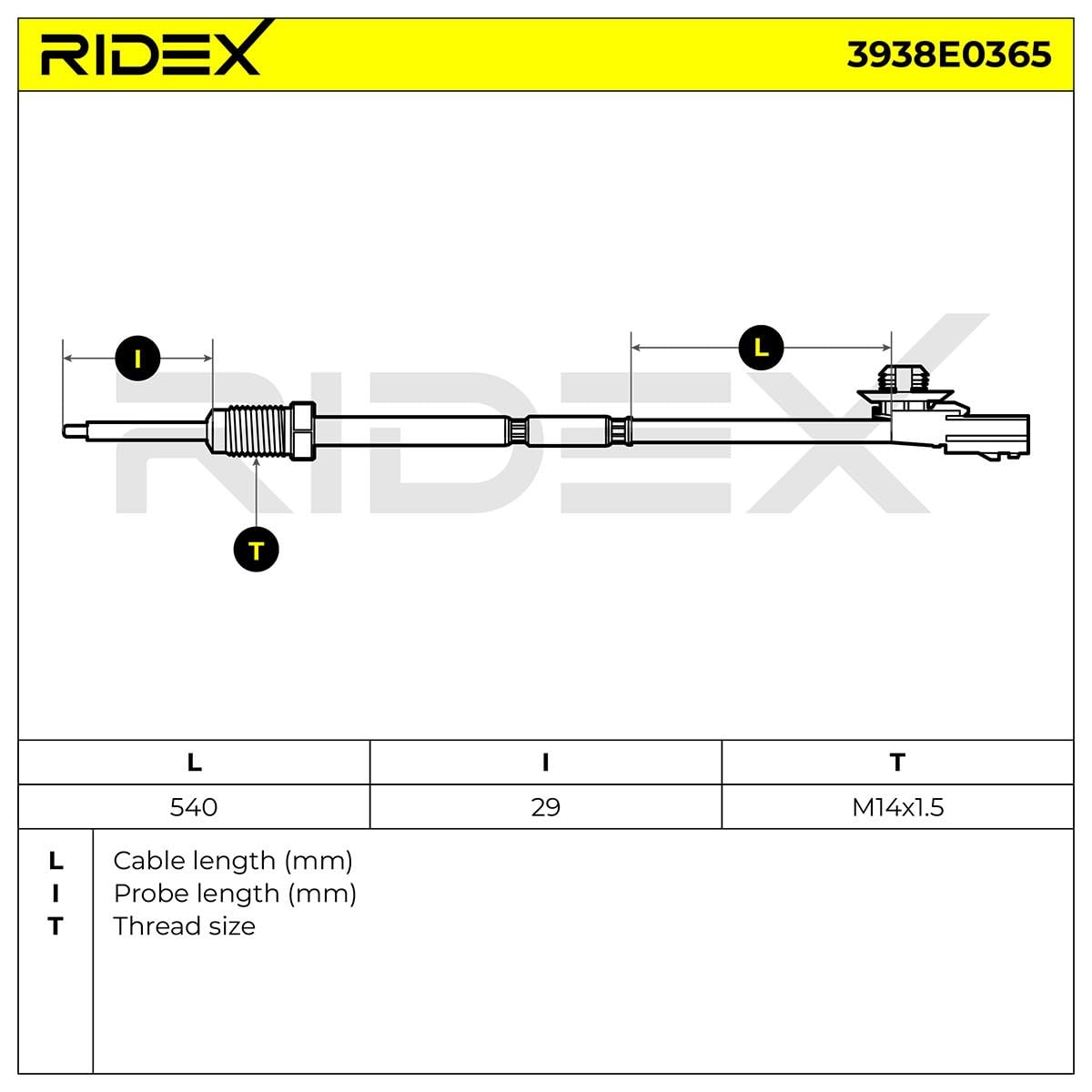 RIDEX 3938E0365 525mm Abgastemperatursensor