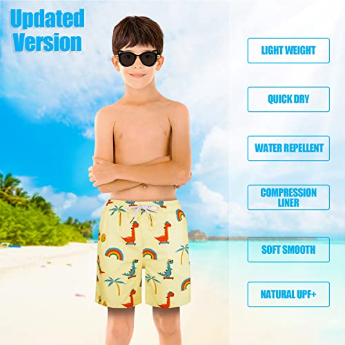 Image of Boys Swim Trunks with Boxer Brief Liner Compression Anti Chafe Swimming Shorts Stretchy UPF Quick Dry Swimsuit