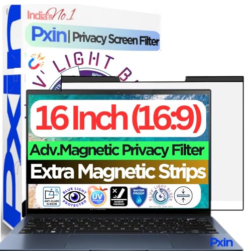 Image of Pxin 16 inch (16:9) Laptop Magnetic Privacy Screen Guard | Anti Glare | Magnetic Privacy Filter | 28 Privacy Briopix Dual Grid tech | Anti peep Ultra Series