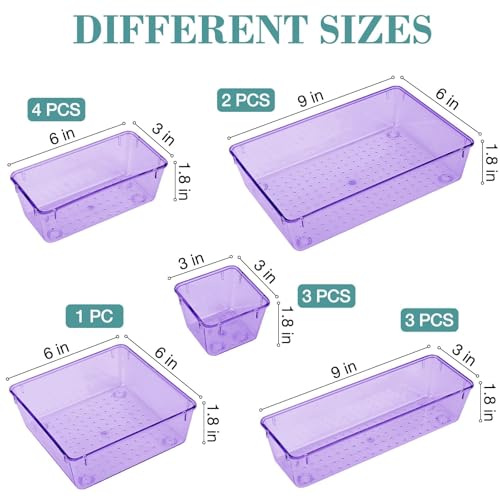 Image of 13 PCS Drawer Organizer Set, 5 Size Bathroom and kitchen organizer Trays | Bathroom and kitchen Drawer cabinet organizer Trays, Clear Storage Bins for Makeup, Jewelry, Utensils and Gadgets