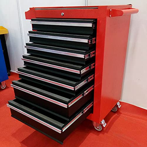 Bderkz 7 Schublade Schiebewerkzeugkiste Schwerlast Stahl Rollen Werkzeugkasten Wagen mit Rädern und Schließsystem, Perfekt Werkzeug-Organizer für Garagenlagerung, Rot – Bild 3