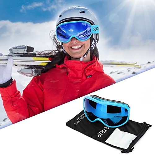 Image of Supertrip Snow Ski Goggles Anti-Fog 100% UV Protection Snowboard Goggles Double Lens Over The Glasses Skiing for Men Women Youth(Blue)
