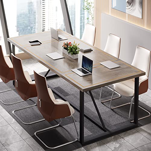 Tribesigns Executive Desk, 70.9’’ W X 31.5’’ D Large Computer Desk Office Work Desks With Metal Base, Grey And Black Study Writing Desk, Small Conference Table Workstation For Home Office #TOP3