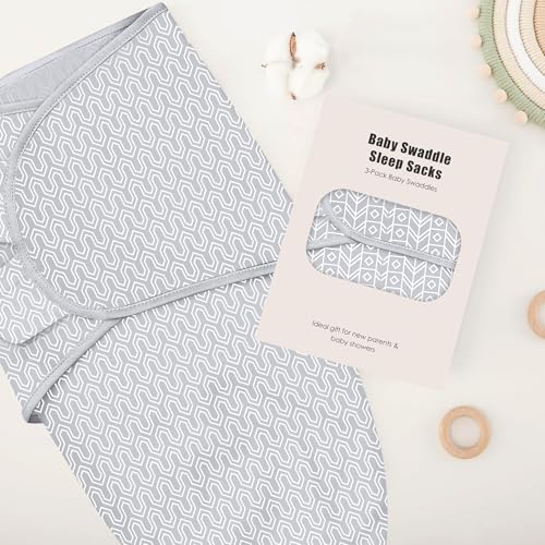 Image of SWEET DOLPHIN 3-Pack Baby Swaddle Sleep Sacks - Newborn Swaddle Blanket with Soft Cotton - Ergonomic Wrap for Boys and Girls, 3-6 Months, Grey