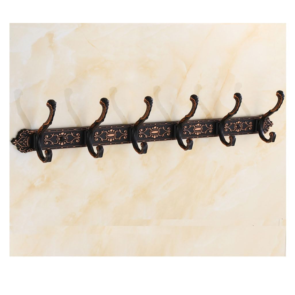 Lmysxaoz Black Vintage Metal Coat Rack Wall Mount, Aluminum Thickened Hooks Hanging Rail Clothes Towel Racks For Bathroom Entryway Bedroom Behind The Door 6Hook