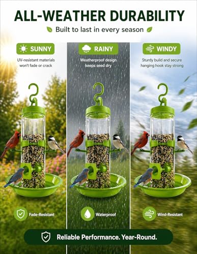Image of PuraMart Hanging Bird Feeder for Garden, Balcony (1 Litre) | Bird Food Dispenser | 4 Feeding Ports | 360 Perch | Weatherproof Bird Feeding Station | Indoor & Outdoor Use (Feeder(Pack of 1))