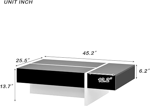Miniatura 2 de Polibi Mesa de centro rectangular de 45 pulgadas de largo con cajón grande mesa de cóctel moderna de superficie de alto brillo mesa central para