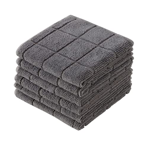 Microfiber Terry Dish Rags Set of 6, Super Absorbent and Lint Free Dish Cloths for Household, 11 x 11 Inches (Grey, 6)