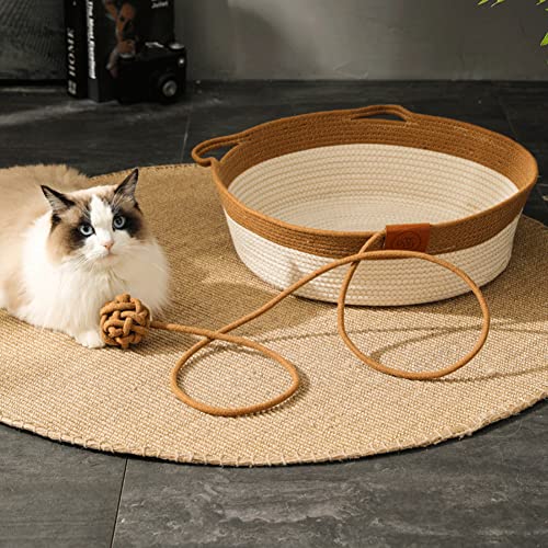Petlex Cat Basket Bed, Round Rattan Cat House For Indoor Cats, Cute Cat Cotton Rope Woven Basket Nest With Interactive Ball, Washable Winter Summer Use #TOP4