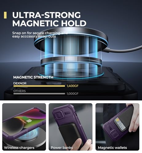 Coque iPhone 13/14 violette antichoc avec protection caméra et support