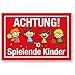 Produktbild Komma Security Achtung Spielende Kinder Kunststoff Schild 30 x 20 cm Hinweisschild Warnzeichen Warnschild langsam fahren Warnung Hinweis Spielstraße Spielplatz - Vorsicht spielende Kinder