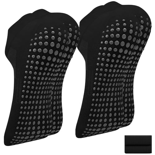Vancle Chaussettes Pilates Yoga Chaussettes Antidérapantes Femme Fille Homme, Chaussette Antidérapante Pour Femmes Hommes Pour Sportif Ballet Fitness, Taille Unique (Noir/Noir)