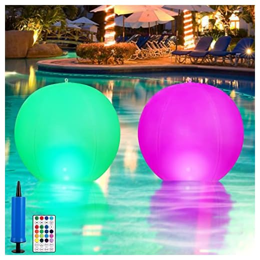 Floating Pool Lights - 2Pcs 14'' Solar Pool Lights for Above Ground Pools with Remote, Inflatable Wateproof RGB LED Ball Light Orb Float or Hang for Garden Backyard Pool Party Decorations Accessories