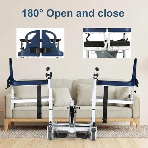 Hydraulic Patient Lift Transfer Chair for Home,Patient Chair Hydraulic Transferred Lift Wheelchair,180°Split Seat for Elderly with Commode & Seat Cushion from Bed to Shower/Toilets/Cars - Thumbnail 4