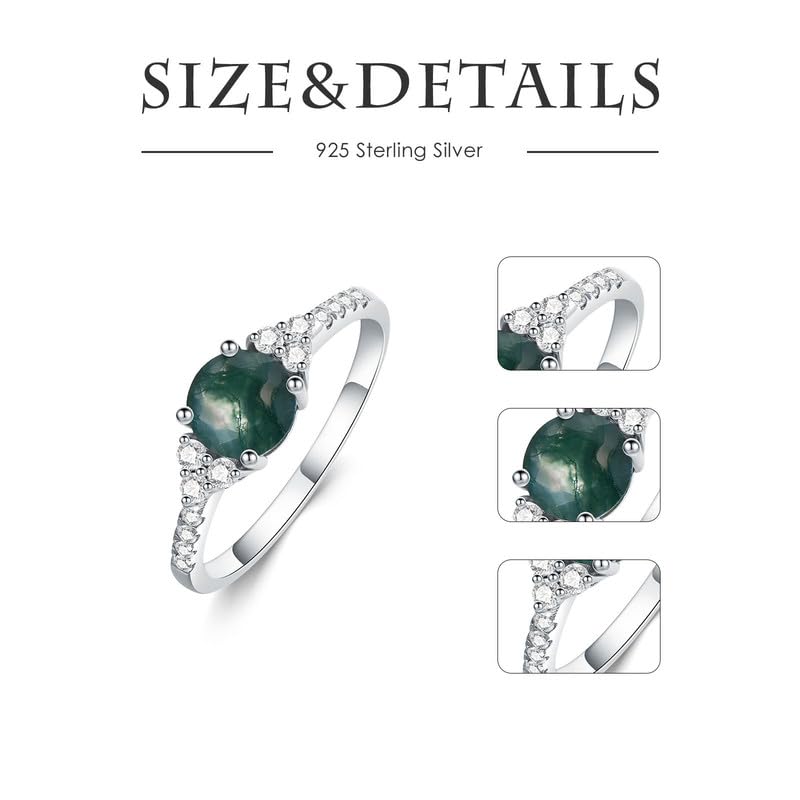 Aihpos Natural Moss Agate Rings for Women - 1.0 Carat Round Cut Moss Agate Engagement Ring 925 Sterling Silver Green Moss Agate Rings4
