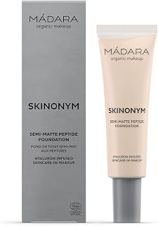 MÁDARA Organic Skincare |SKINONYM Semi-Matte Peptide Foundation, #10 PORCELAIN, 30ml – Natural foundation with collagen-supporting peptides, Semi-matte finish, Buildable coverage, Skincare benefits