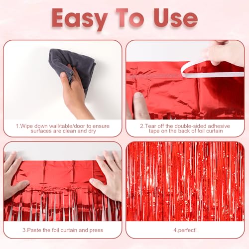 Image of Voircoloria 2 Pack Red Tinsel Foil Fringe Curtains, Red Party Decorations, Metallic Tinsel Party Streamers Backdrop for Birthday Casino Christmas Graduation Carnival Valentine's Party Decorations