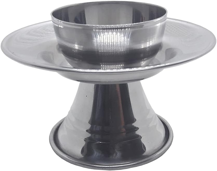 Traditional Stainless Steel Rice Wine Sake Soju Bowl Cup and Stand Set for Ancestral Rites
