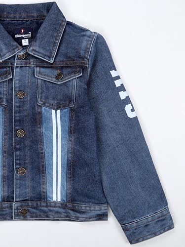 Image of KiddoPanti Boys Denim Jacket | Cotton Poly Blend with Spandex | Washed Denim, Full Sleeve | Button Closure & Front Flap Pockets | Collared Neck