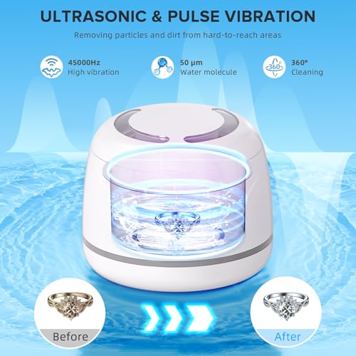 Image of Ultrasonic Retainer Cleaner, 180ML /45kHz Portable Ultrasonic Jewelry Cleaner, Quiet Operation Ultrasonic Cleaner Machine for Dentures,Aligners,Mouth Guards,Night Guards (White)