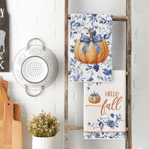 Flowers Pumpkin Fall Kitchen Towels, Set of 4, 18x26 Inch - image 3