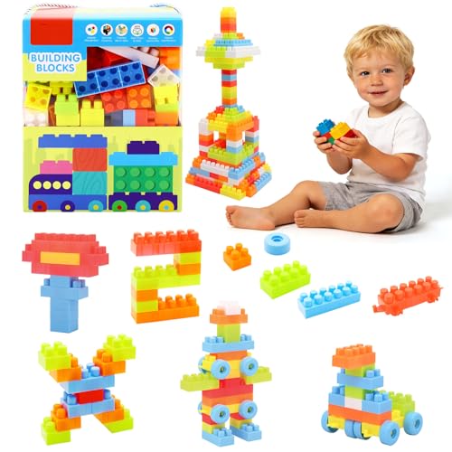 Costzon 150 Pcs Toddler Building Blocks, Toy Stacking Block Set for 3+ Boys & Girls, STEM Montessori Early Learning Toys, Creative Building Set, Preschool Educational Gifts (150 PCS)