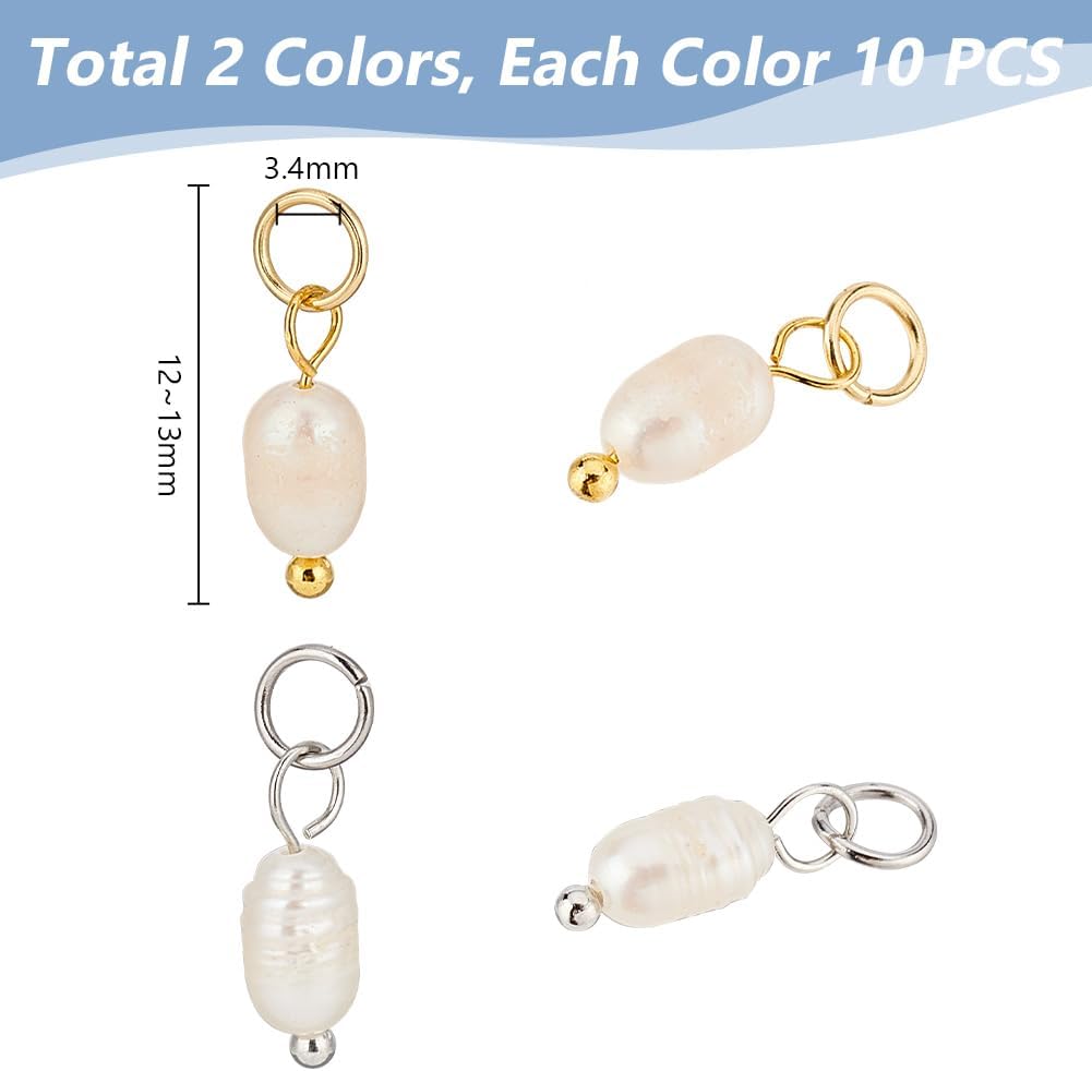 PH PandaHall 20pcs Natural Pearl Pendant Charms, Pearl Bead Pendant 12~13mm Irregular Pearl Bead with Golden/Stainless Steel Color Loop Jewelry Connector for DIY Dangle Earring Bracelet Making - Image 2