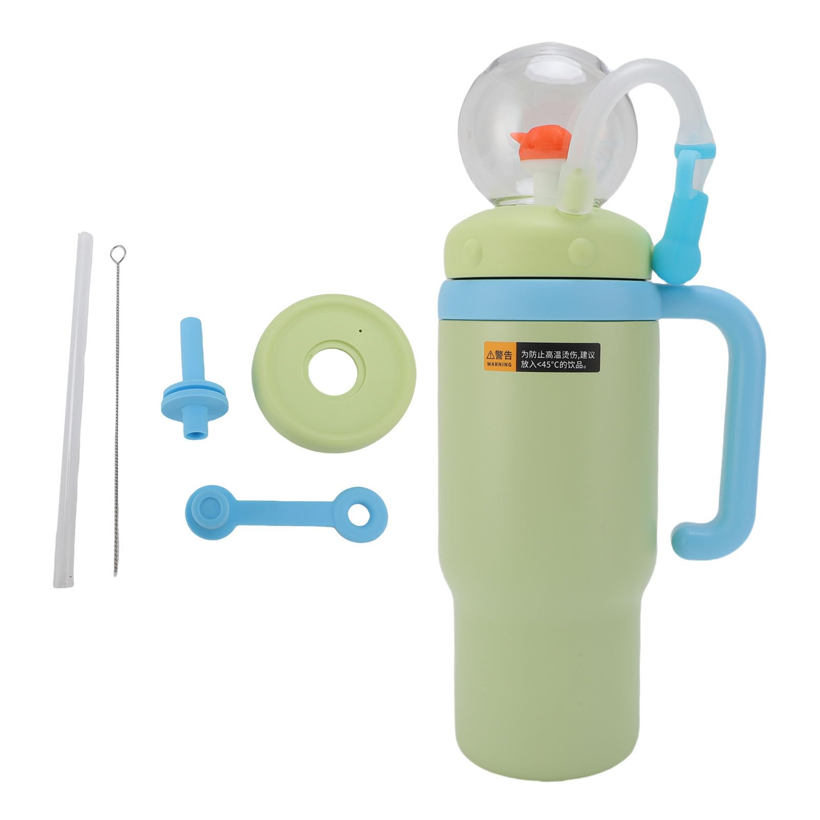 Wasserflasche, 710 Ml, Isolierter Trinkbecher aus Edelstahl, Reisebecher mit Griff und Strohhalm, Ideal für Outdoor-Reisen (Gelbgrün)