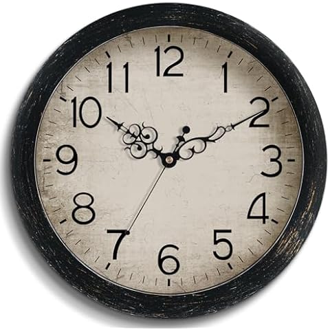 KECYET Wall Clock, 12 Inch Vintage Wall Clocks Battery Operated Quartz Silent Non Ticking Clocks Decorative for Kitchen, Bathroom, Living Room(Black Sliver) Cover